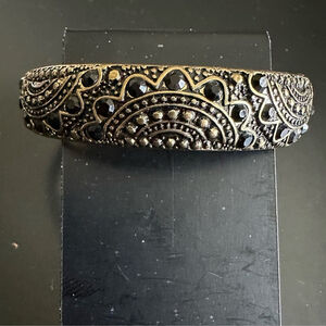 Avon Maya Cuff Bracelet Gold & Black Scroll Design Antique Look 1798